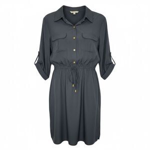 MPH Navy Blue Shirt Dress w/ Tie-Waist